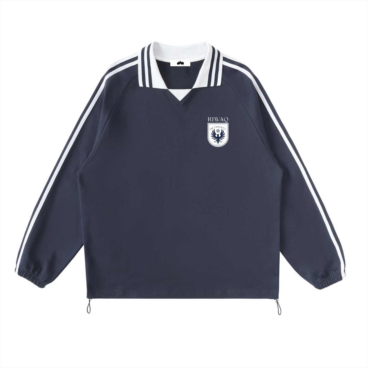 The Ummah F.C. Contrast Striped Lapel Collar Sweatshirt (Navy Blue)