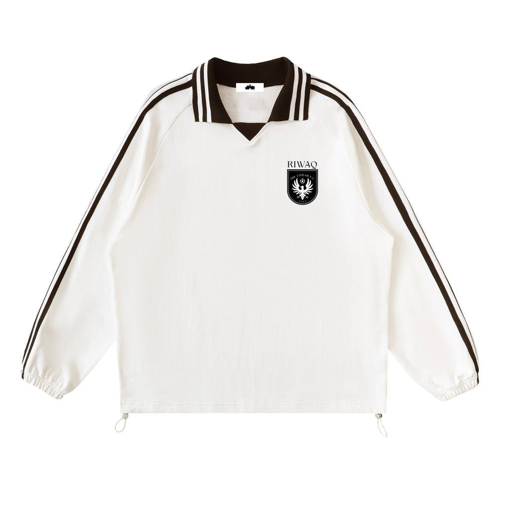 The Ummah F.C. Contrast Striped Lapel Collar Sweatshirt (White)