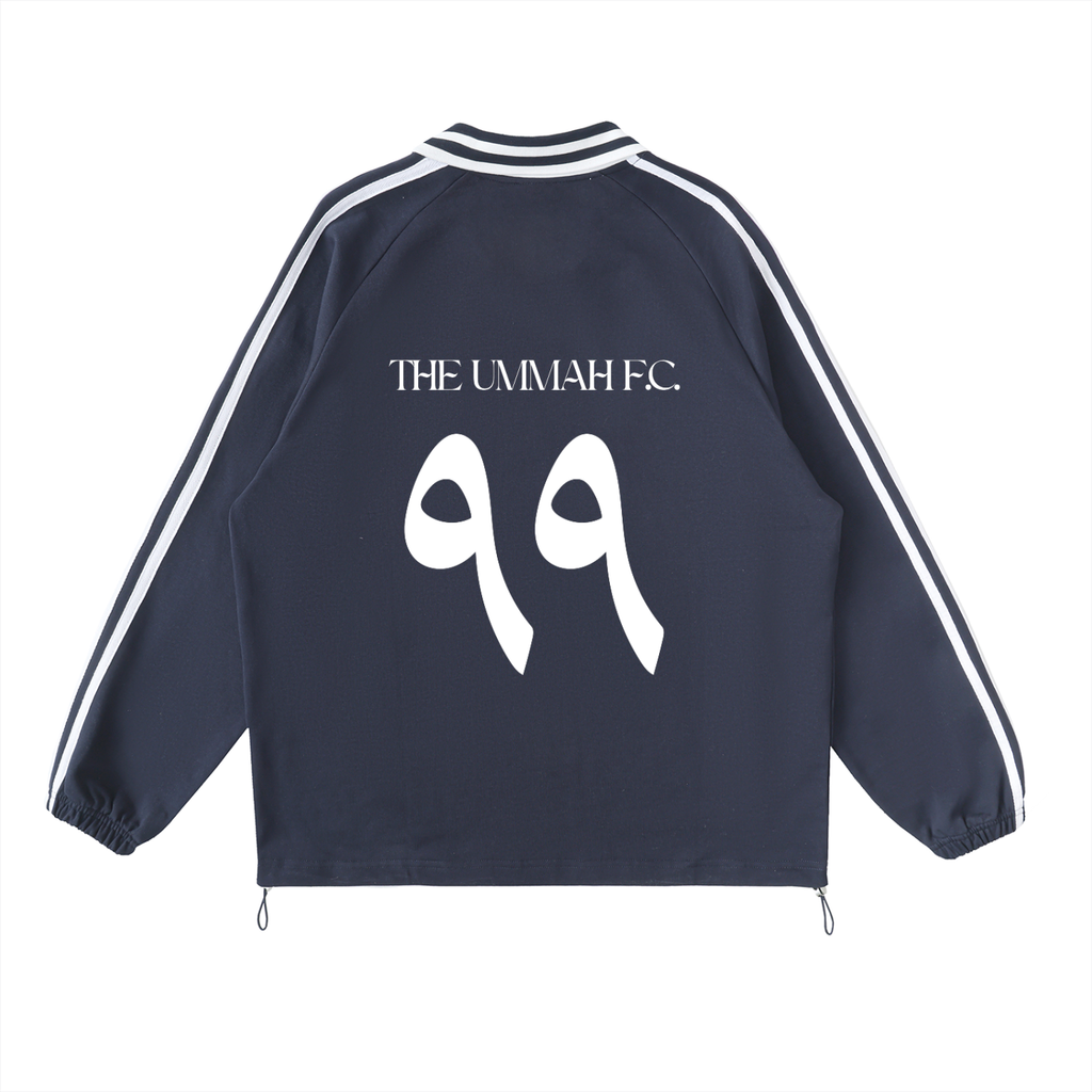 The Ummah F.C. Contrast Striped Lapel Collar Sweatshirt (Navy Blue)
