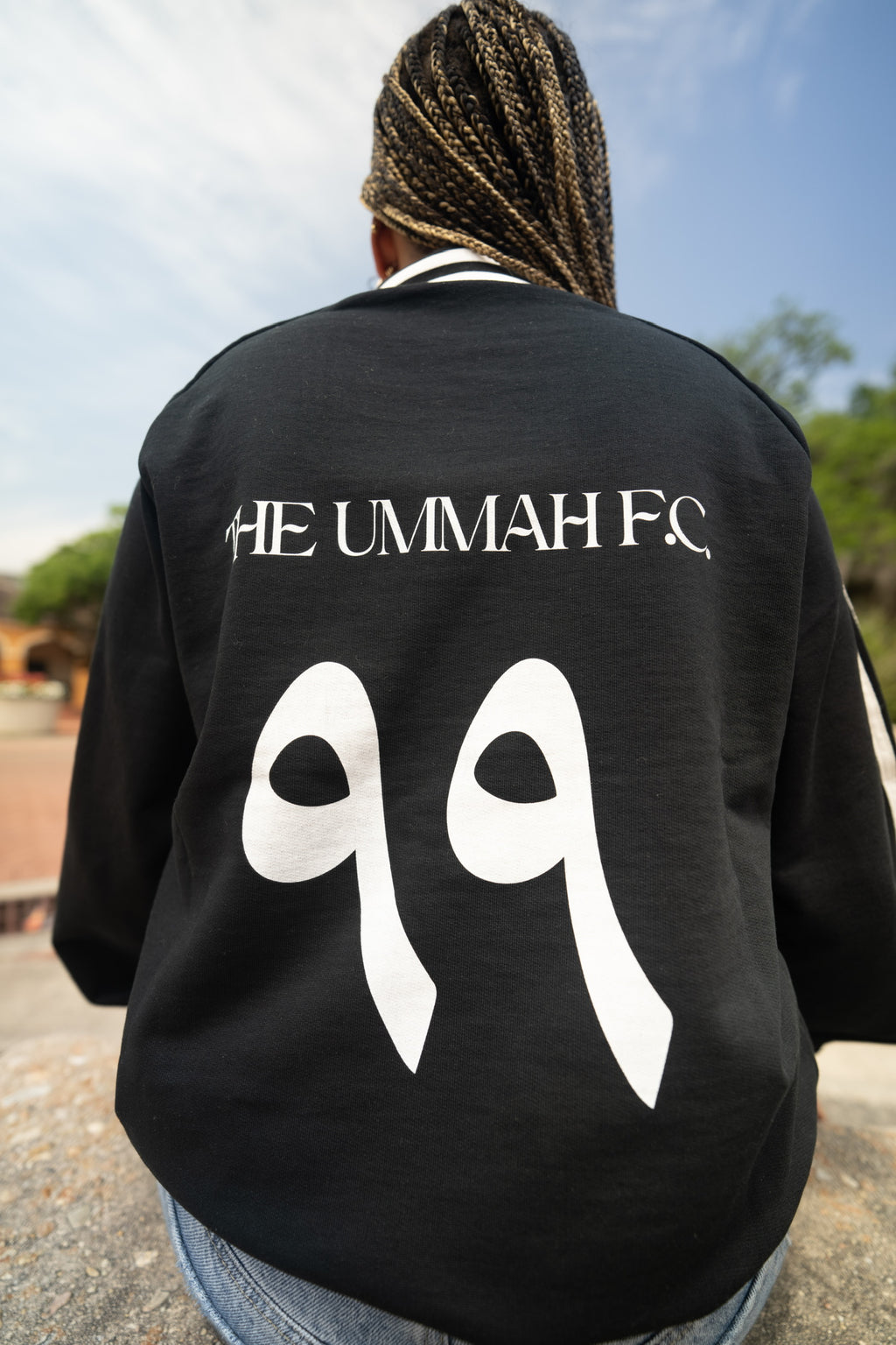 The Ummah F.C. Contrast Striped Lapel Collar Sweatshirt (Black)