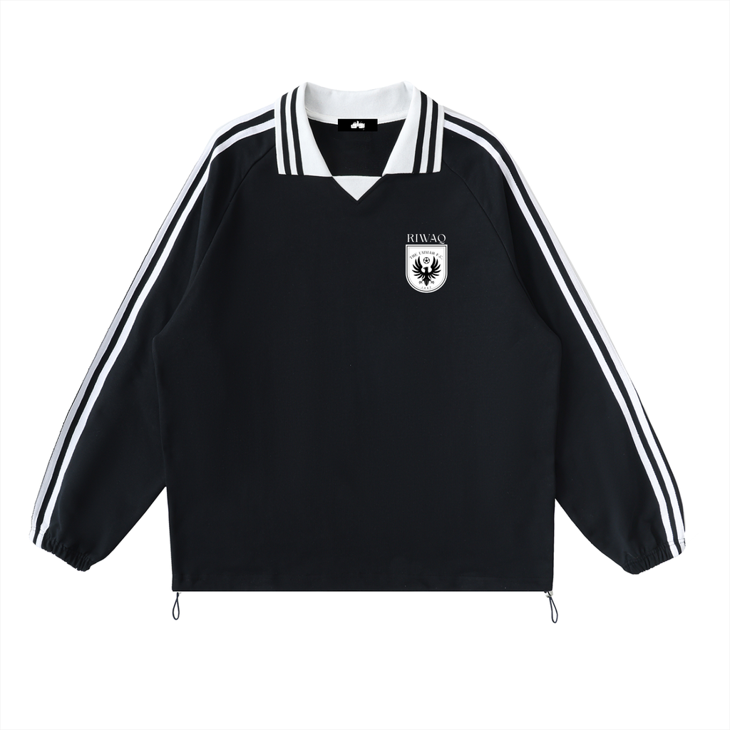 The Ummah F.C. Contrast Striped Lapel Collar Sweatshirt (Black)