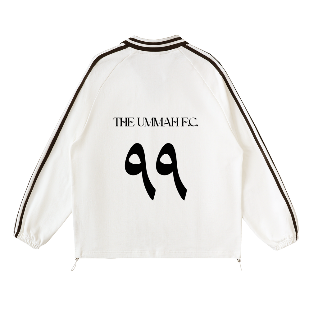 The Ummah F.C. Contrast Striped Lapel Collar Sweatshirt (White)